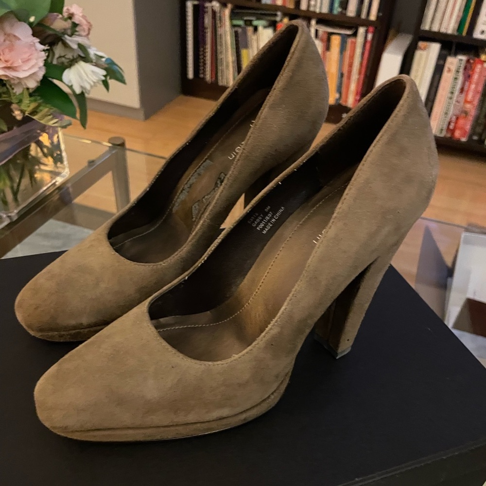 Calvin Klein olive suede platform heels
